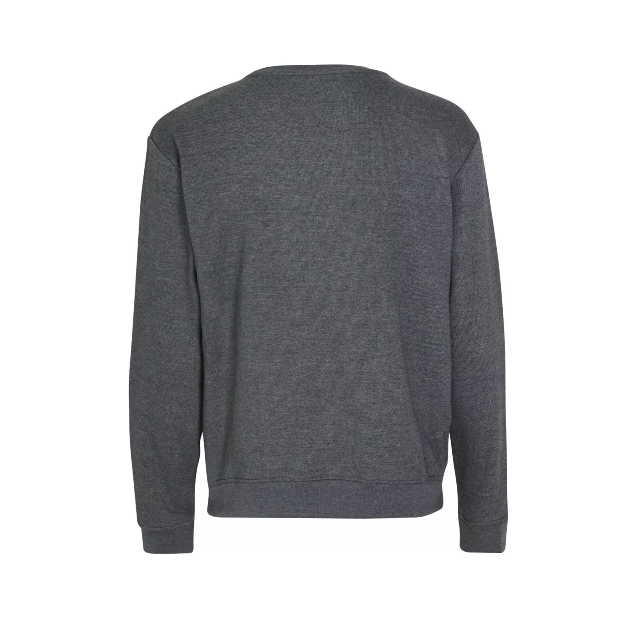 Men's classic crew neck sweatshirt jumper in charcoal with long sleeves and minimalist embroidered chest logo
